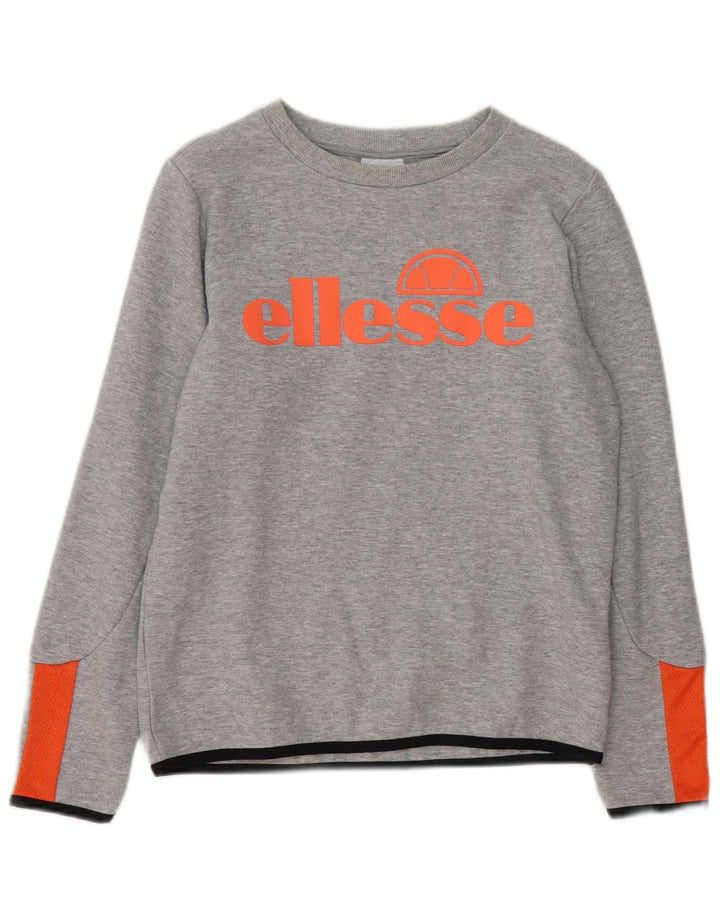 ELLESSE Womens Graphic Sweatshirt Jumper UK 14 Large Grey Flecked Cotton