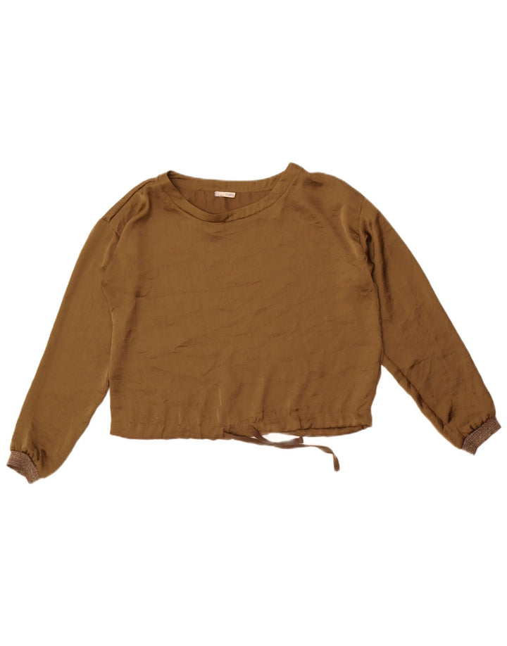 Zara Womens Oversized Crop Long Sleeve Blouse Top UK 10 Small Khaki