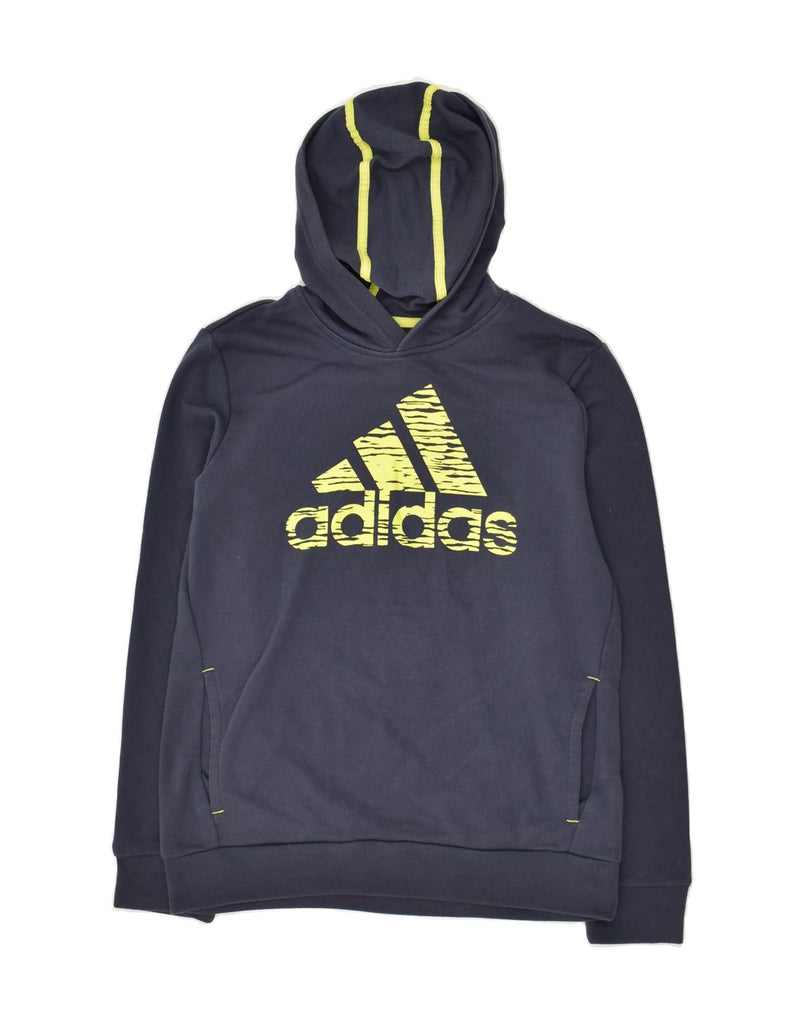 ADIDAS Boys Graphic Hoodie Jumper 15-16 Years Navy Blue | Vintage Adidas | Thrift | Second-Hand Adidas | Used Clothing | Messina Hembry 