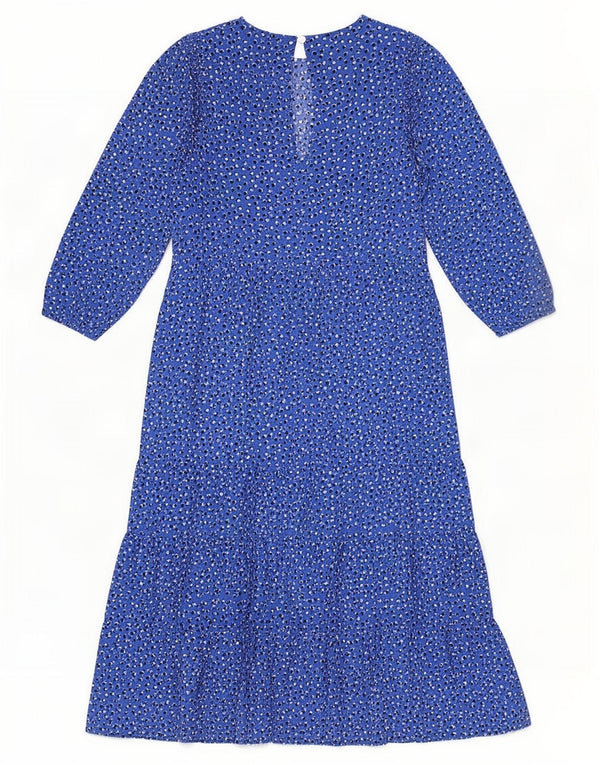 Zara Womens 3/4 Sleeve Tiered Dress UK 10 Small Blue Spotted
