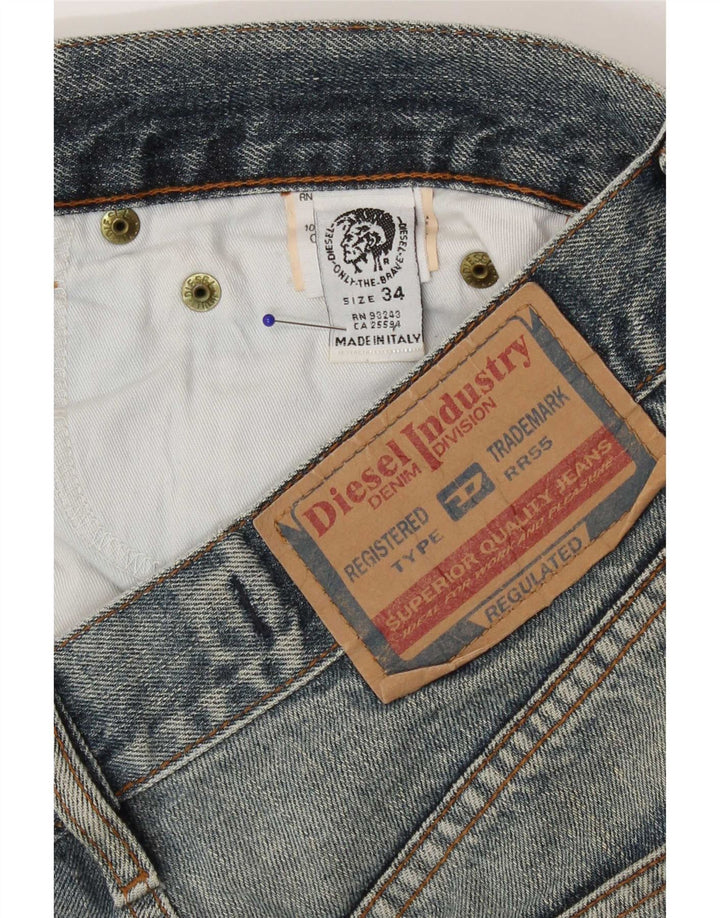 Diesel Mens Distressed Straight Jeans W34 L31 Blue Cotton