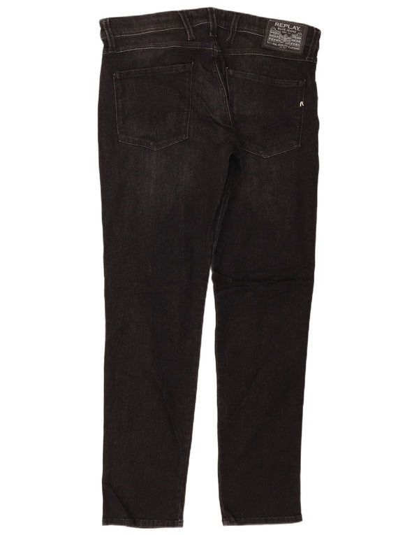 Replay Mens Anbass Slim Jeans W34 L32 Black Cotton