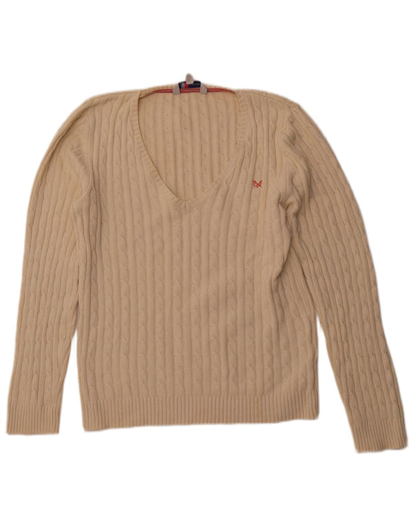 CREW CLOTHING Womens V-Neck Jumper Sweater UK 18 XL Off White Cotton