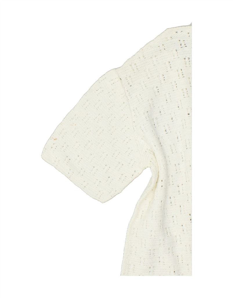 VINTAGE Womens Short Sleeve Crew Neck Jumper Sweater UK 12 Medium White | Vintage Vintage | Thrift | Second-Hand Vintage | Used Clothing | Messina Hembry 