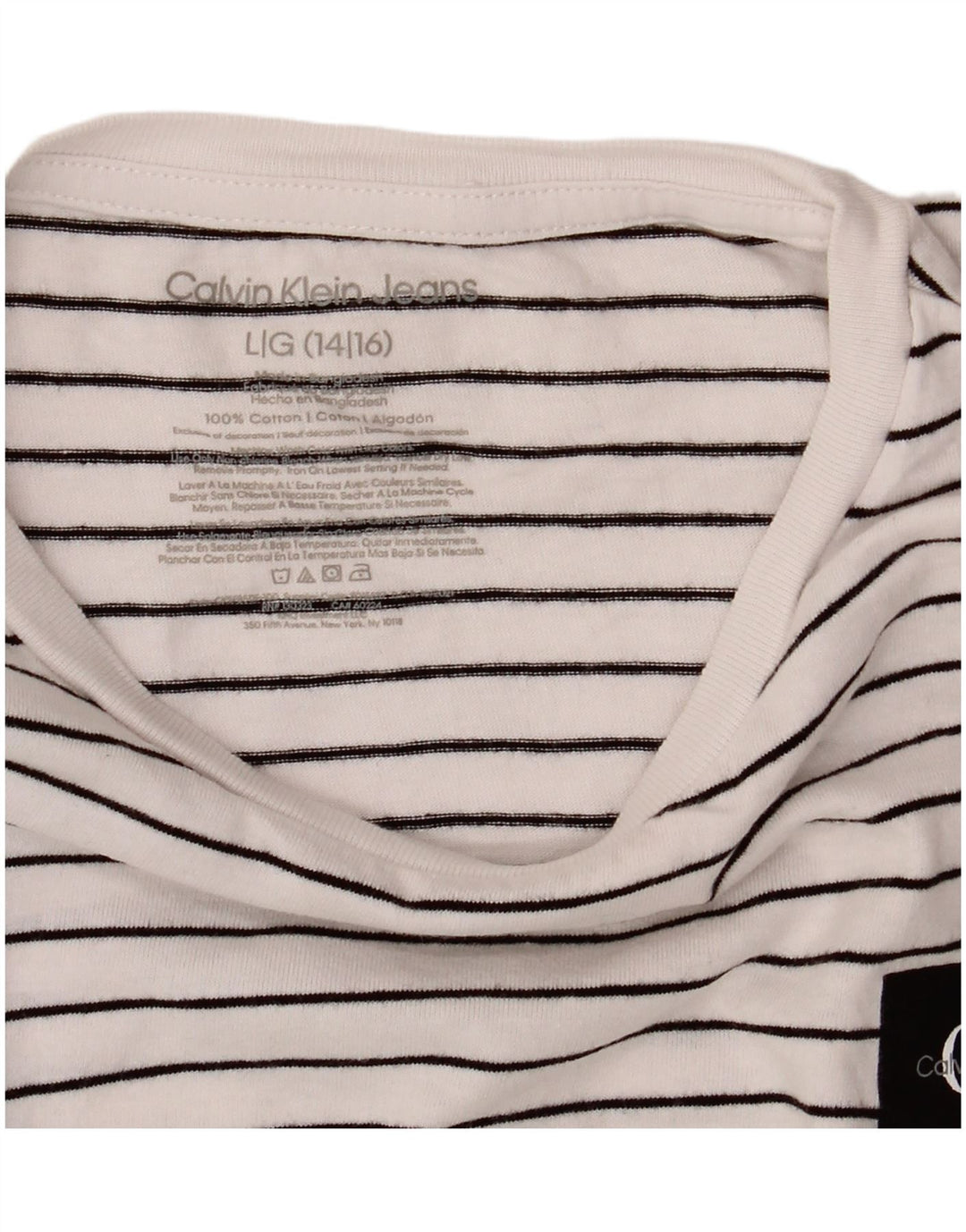 CALVIN KLEIN JEANS Girls T-Shirt Top 14-15 Years Large White Striped