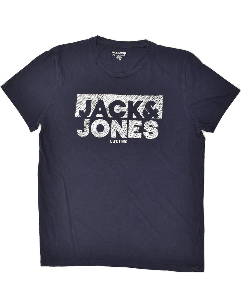 JACK & JONES Mens Originals Graphic T-Shirt Top XL Navy Blue Cotton | Vintage Jack & Jones | Thrift | Second-Hand Jack & Jones | Used Clothing | Messina Hembry 