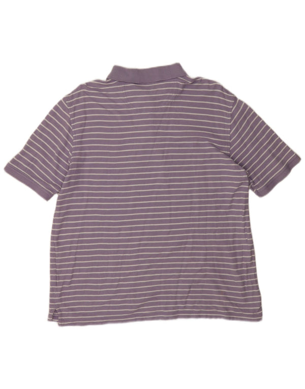 Izod Mens Polo Shirt Large Purple Striped Cotton