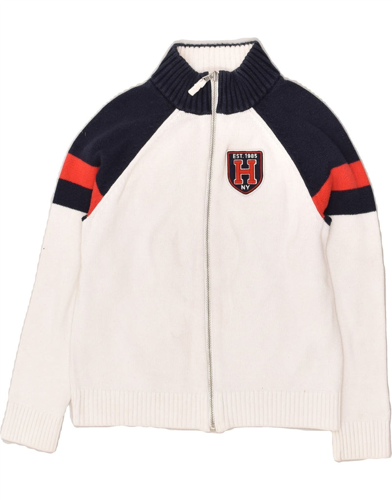 TOMMY HILFIGER Boys Cardigan Sweater 8-9 Years Medium  White Colourblock | Vintage Tommy Hilfiger | Thrift | Second-Hand Tommy Hilfiger | Used Clothing | Messina Hembry 