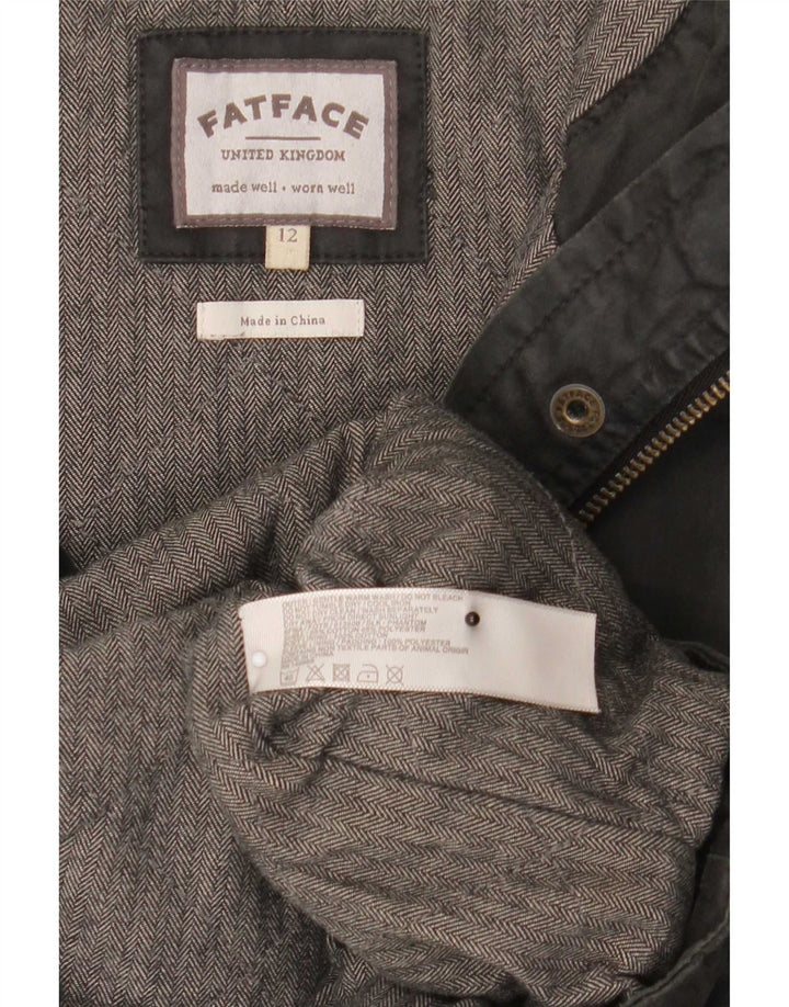 Fat Face Womens Hooded Parka Jacket UK 12 Medium Grey Cotton