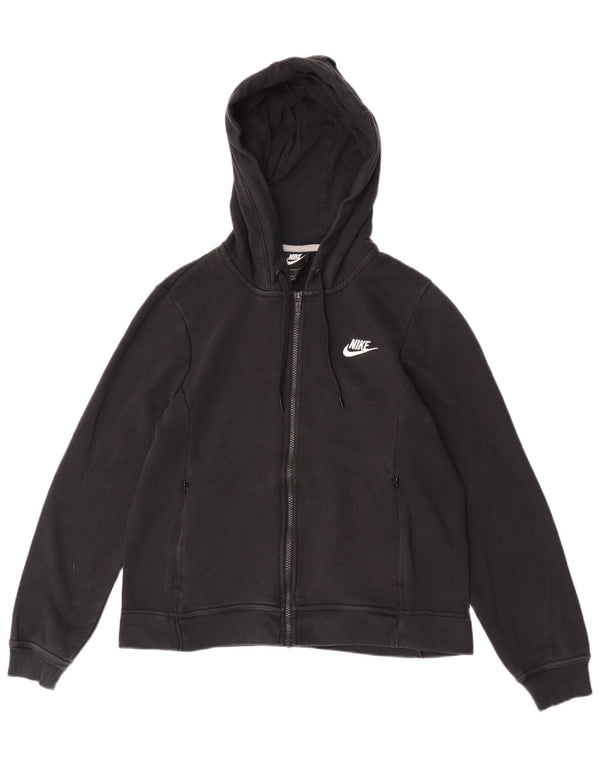 Nike Womens Zip Hoodie Sweater UK 14 Medium Black Cotton