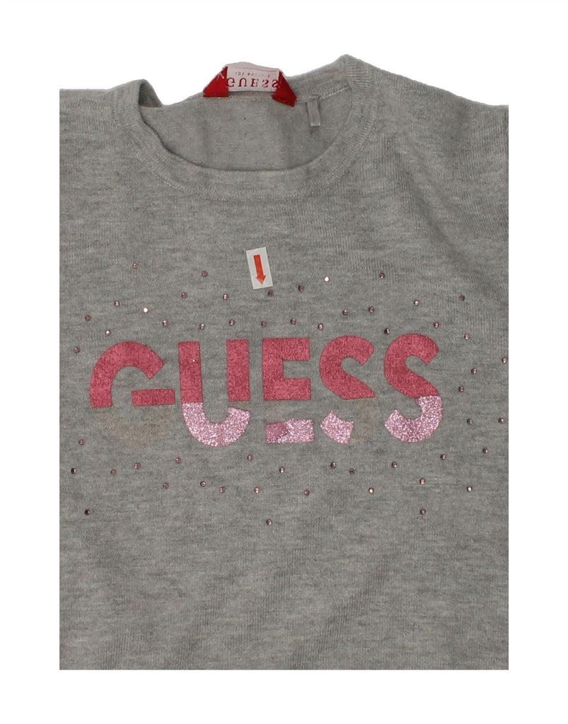 GUESS Girls Graphic Crew Neck Jumper Sweater 6-7 Years Grey Viscose | Vintage Guess | Thrift | Second-Hand Guess | Used Clothing | Messina Hembry 