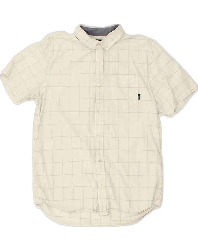 VANS Mens Short Sleeve Classic Fit Shirt Medium Beige Check Cotton | Vintage Vans | Thrift | Second-Hand Vans | Used Clothing | Messina Hembry 