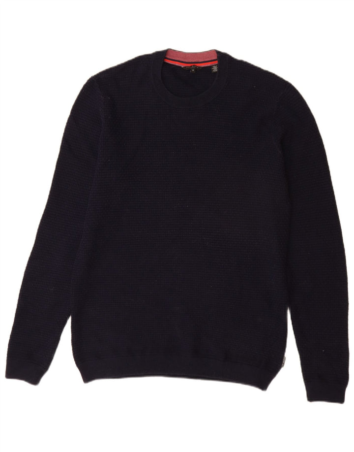 Ted Baker Mens Crew Neck Jumper Sweater Size 3 Medium Navy Blue Cotton