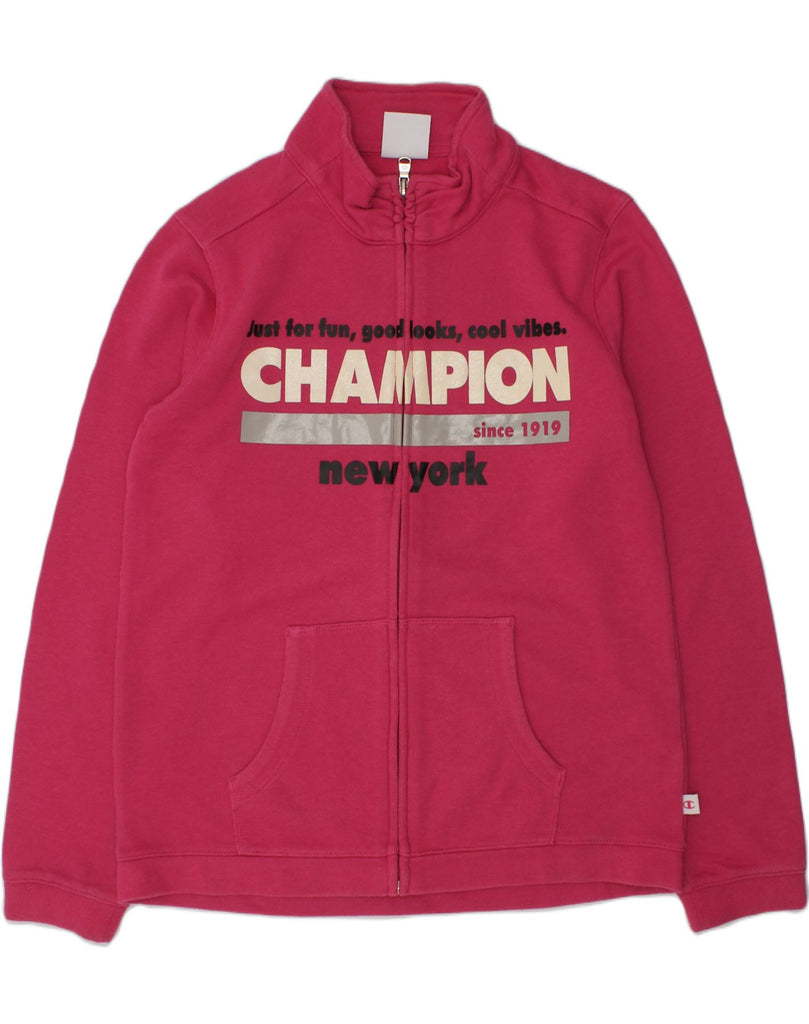 CHAMPION Girls Graphic Tracksuit Top Jacket 13-14 Years XL Pink Cotton | Vintage Champion | Thrift | Second-Hand Champion | Used Clothing | Messina Hembry 