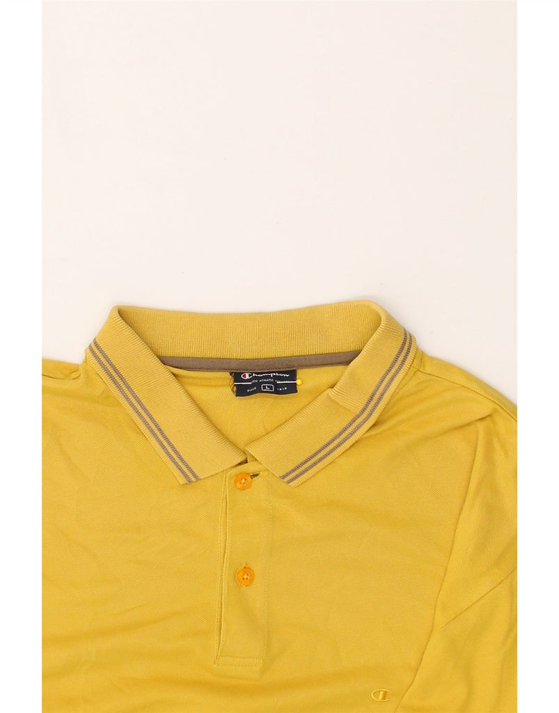 CHAMPION Mens Polo Shirt Large Yellow | Vintage Champion | Thrift | Second-Hand Champion | Used Clothing | Messina Hembry 