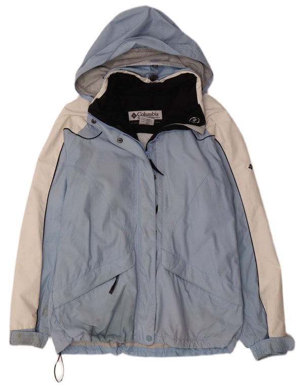 Columbia Womens Interchange Hooded Rain Jacket UK 16 Large Blue Colourblock