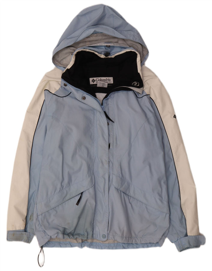Columbia Womens Interchange Hooded Rain Jacket UK 16 Large Blue Colourblock