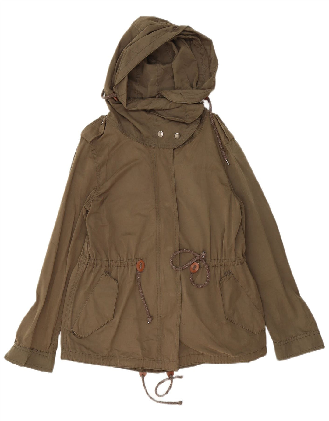 Zara Womens Hooded Military Jacket UK 14 Medium Khaki Cotton