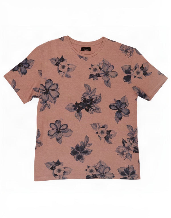 Zara Mens Graphic T-Shirt Top Medium Pink Floral