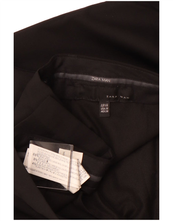 ZARA Mens Straight Suit Trousers EU 44 Large W34 L31 Black Wool