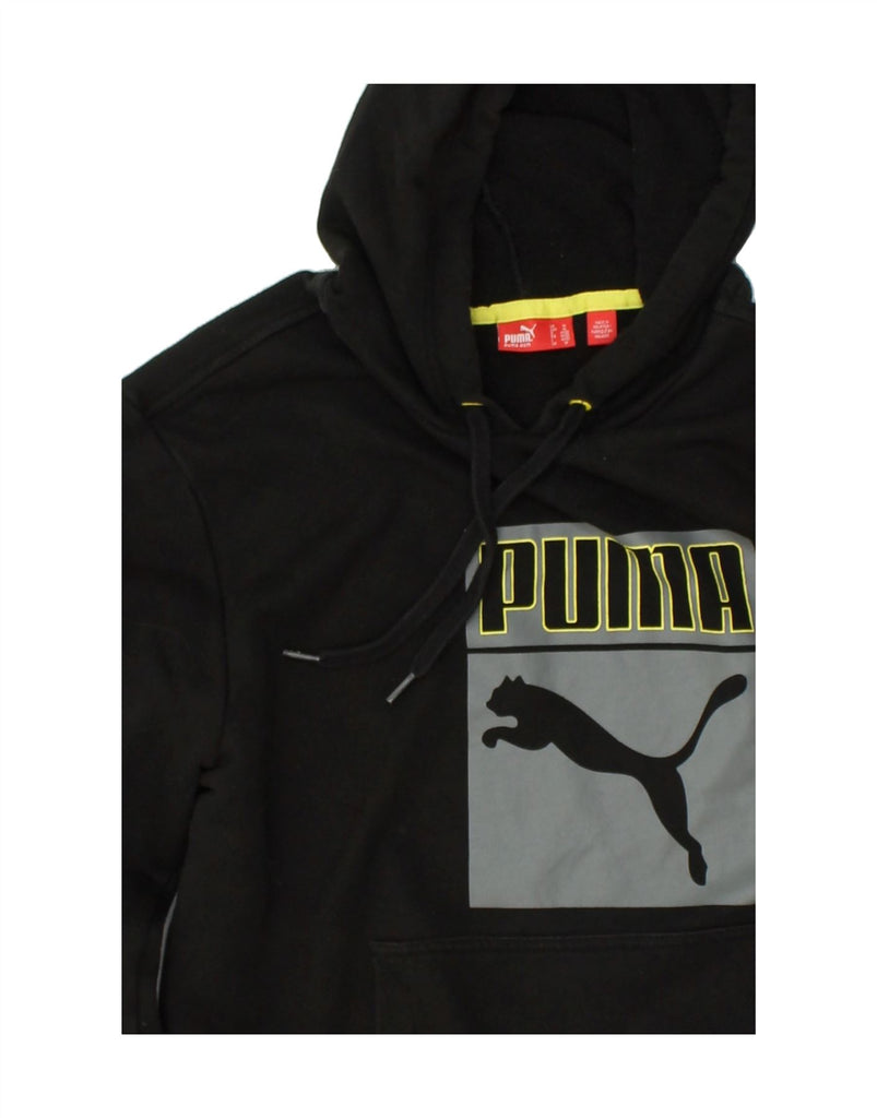 PUMA Mens Graphic Hoodie Jumper Medium Black Cotton | Vintage Puma | Thrift | Second-Hand Puma | Used Clothing | Messina Hembry 