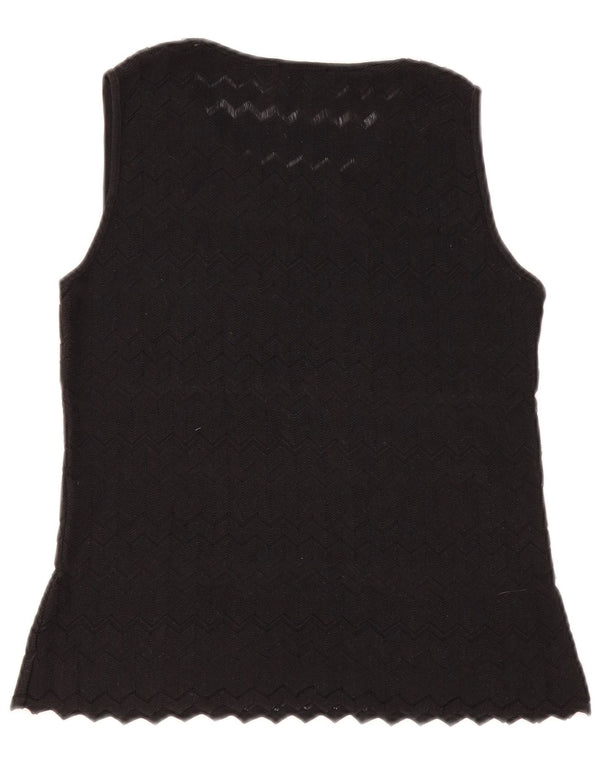 Luisa Spagnoli Womens Knit Vest Top UK 12 Medium Black Chevron Cotton