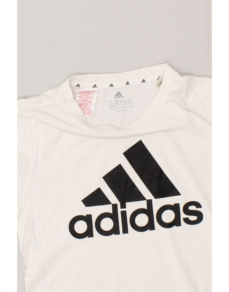 ADIDAS Boys Graphic T-Shirt Top 13-14 Years White Cotton | Vintage Adidas | Thrift | Second-Hand Adidas | Used Clothing | Messina Hembry 