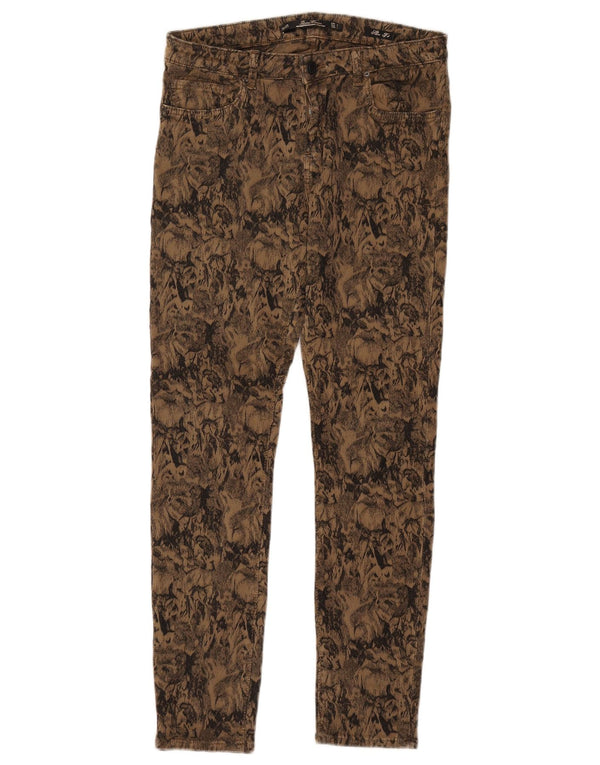Zara Womens Slim Fit Casual Trousers EU 38 Small W28 L28 Brown Floral