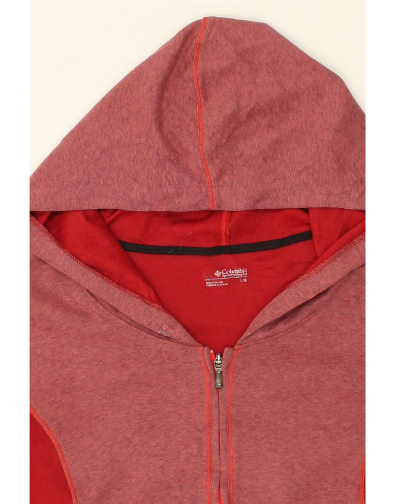 COLUMBIA Womens Zip Hoodie Sweater UK 16 Large Red Cotton | Vintage Columbia | Thrift | Second-Hand Columbia | Used Clothing | Messina Hembry 