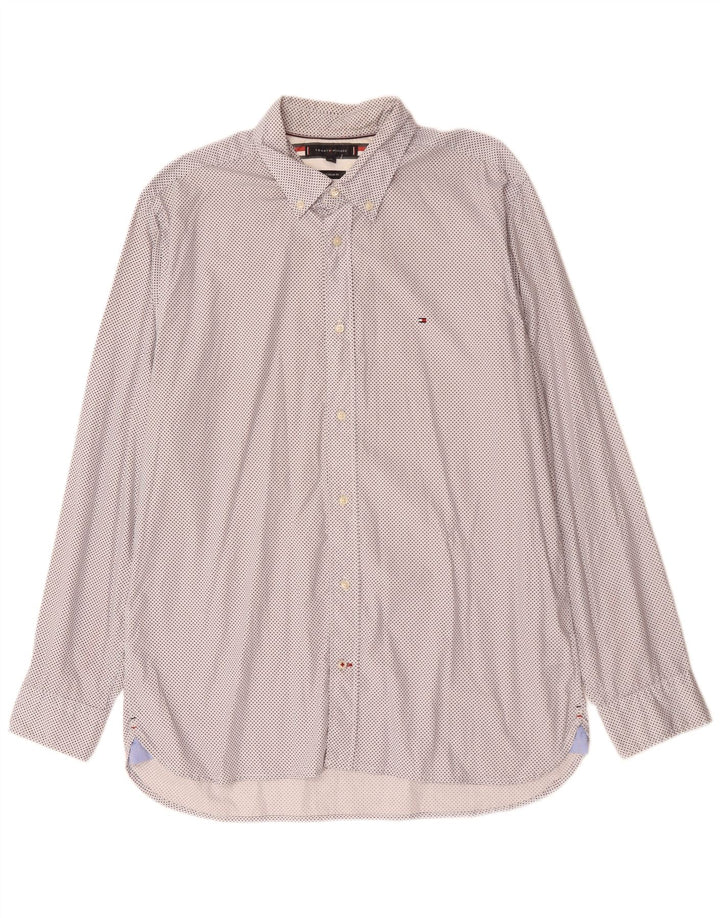 TOMMY HILFIGER Mens Regular Fit Shirt XL White Spotted Cotton