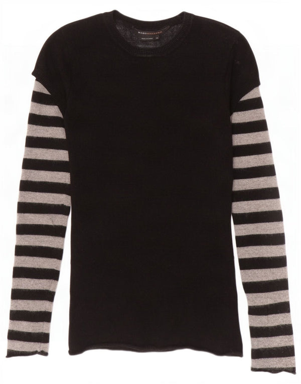 BCBGMAXAZRIA Womens Graphic Crew Neck Jumper Sweater UK 6 XS Black Striped