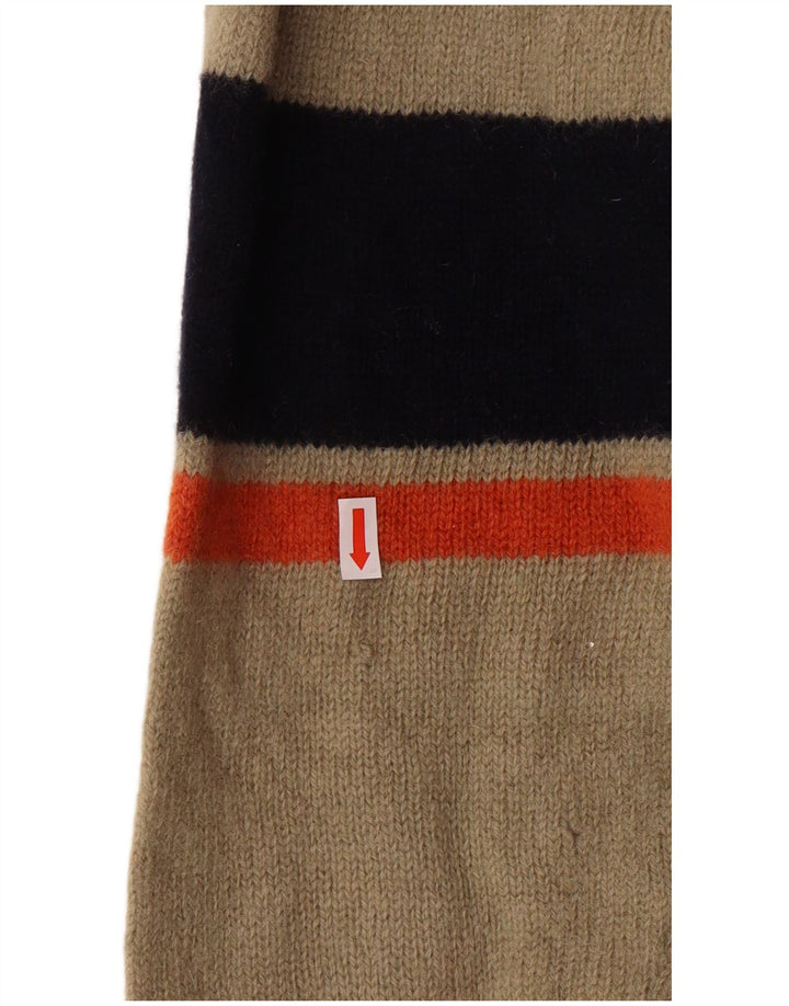 Kappa Womens Zip Neck Jumper Sweater Medium Beige Striped Wool Classic