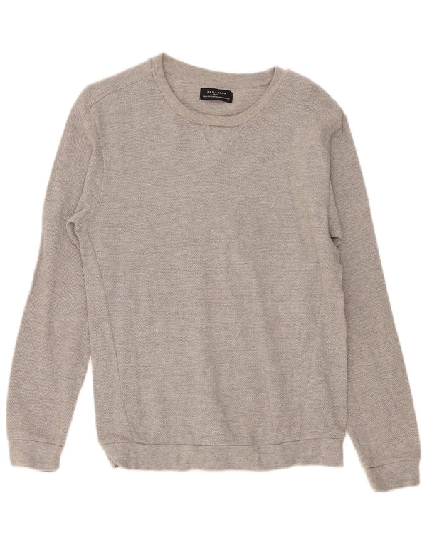 Zara Mens Boat Neck Jumper Sweater Medium Grey Cotton