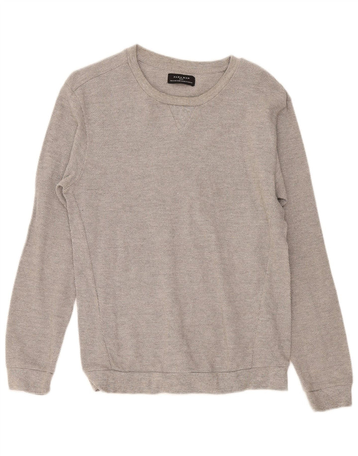 Zara Mens Boat Neck Jumper Sweater Medium Grey Cotton