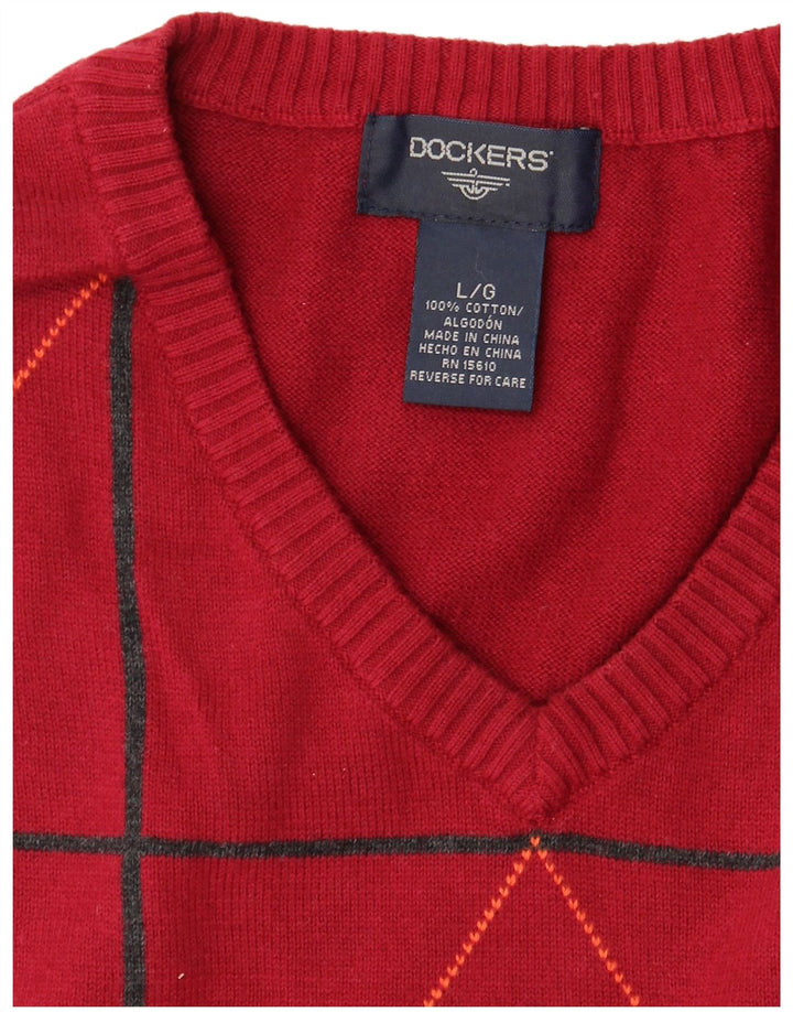 Dockers Mens Vest Tank Top Large Red Argyle/Diamond Cotton