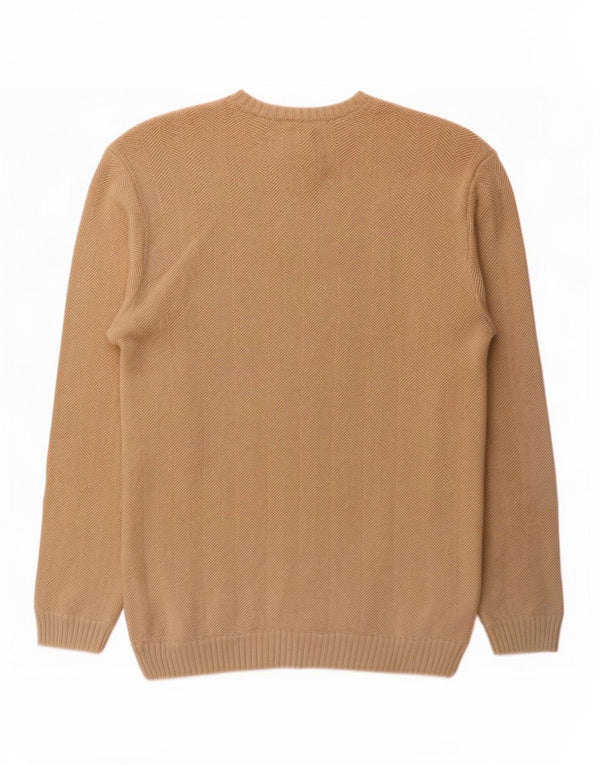 Chaps Mens Crew Neck Jumper Sweater Large Beige Chevron Cotton