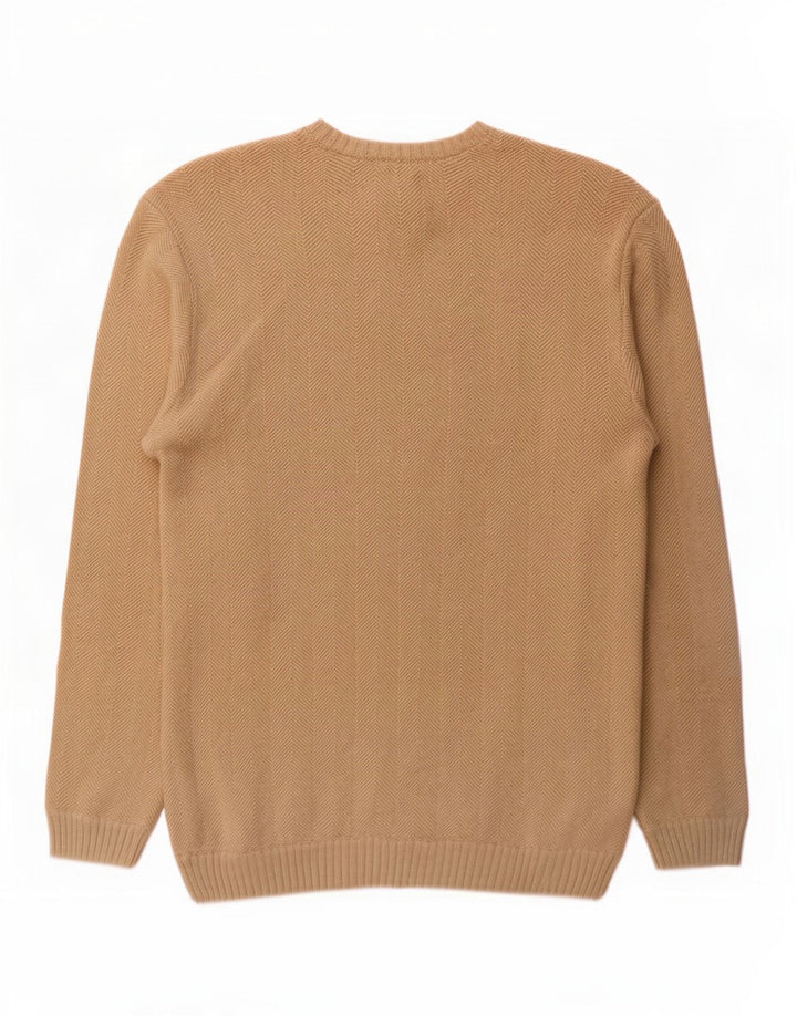 Chaps Mens Crew Neck Jumper Sweater Large Beige Chevron Cotton
