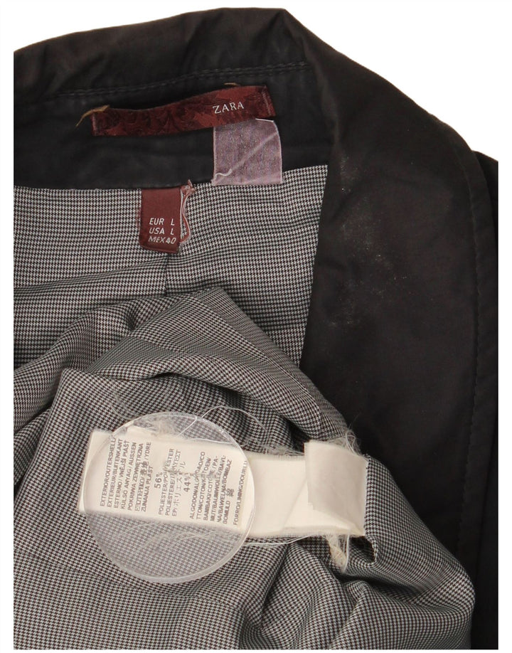 Zara Mens Trench Coat UK 40 Large Black Polyester