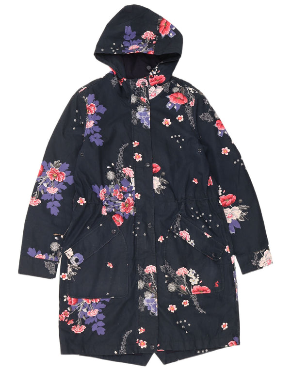 Joules Womens Hooded Raincoat UK 12 Medium Navy Blue Floral Polyester