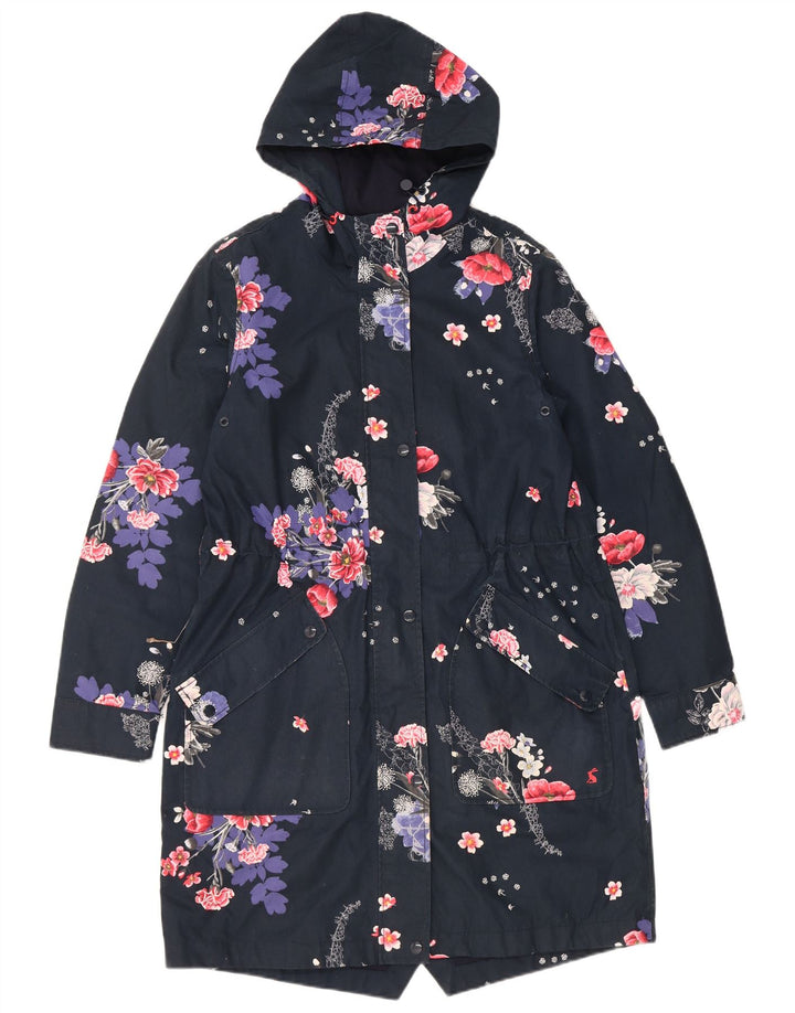 Joules Womens Hooded Raincoat UK 12 Medium Navy Blue Floral Polyester