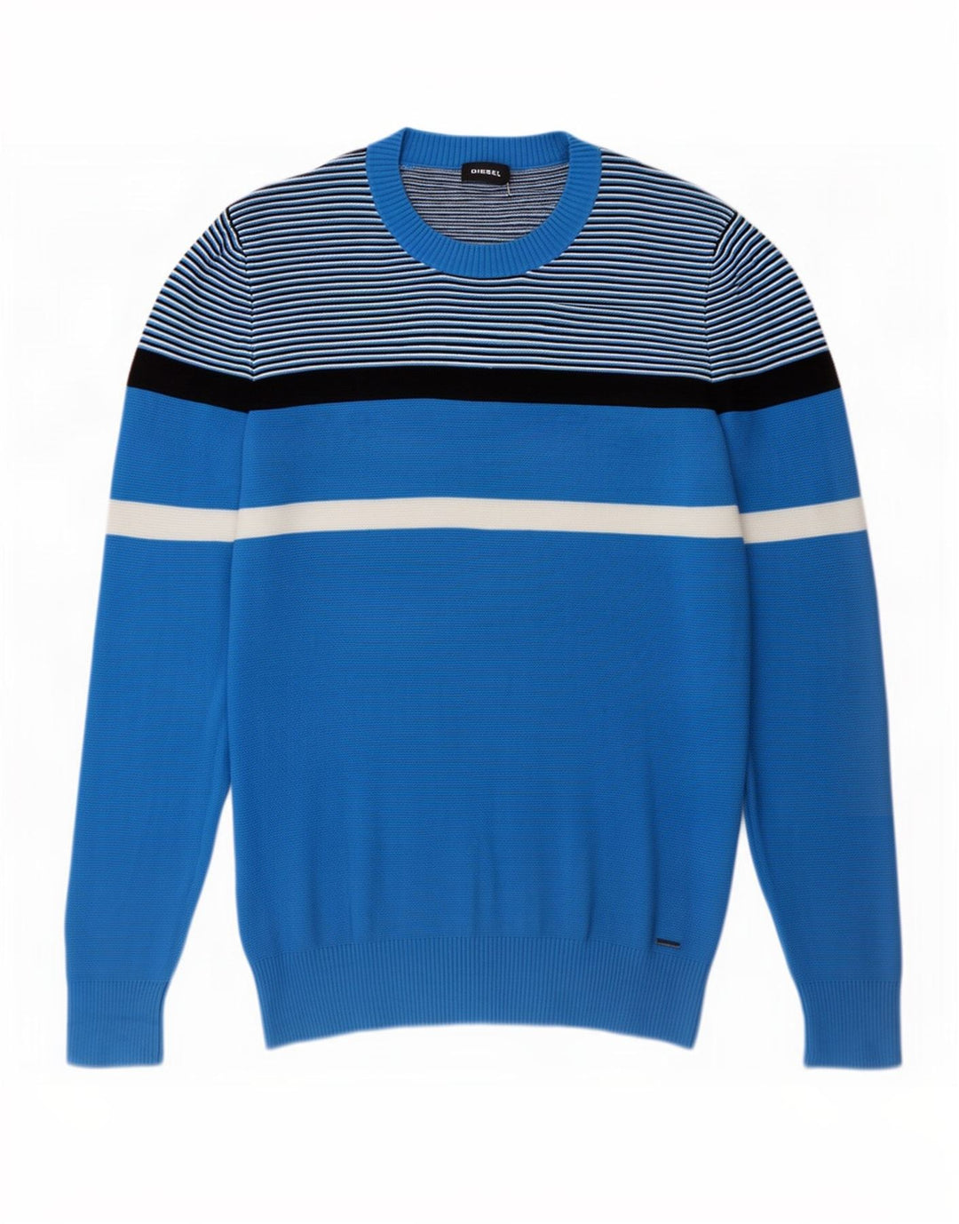 Diesel Mens Crew Neck Jumper Sweater Small Blue Colourblock Cotton