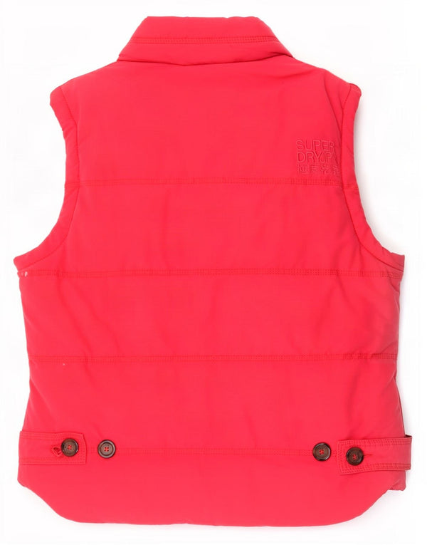 Superdry Womens Padded Gilet UK 14 Medium Red Cotton