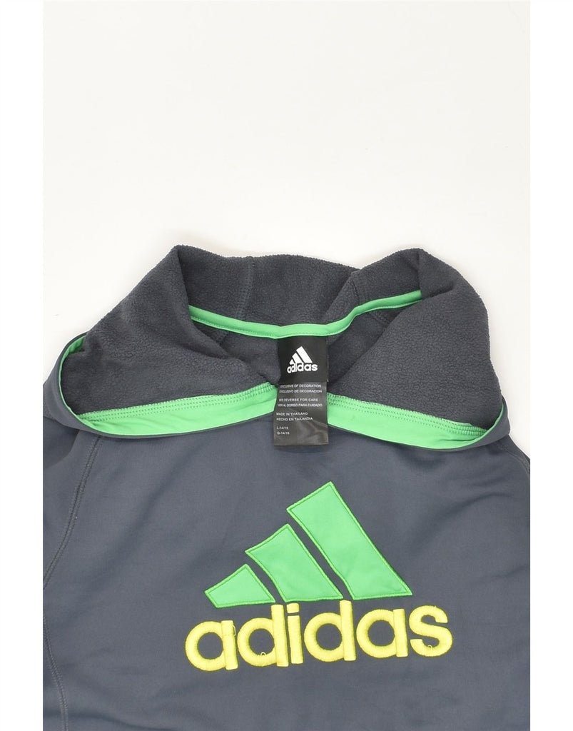 ADIDAS Boys Graphic Hoodie Jumper 14-15 Years Large Grey Polyester | Vintage Adidas | Thrift | Second-Hand Adidas | Used Clothing | Messina Hembry 