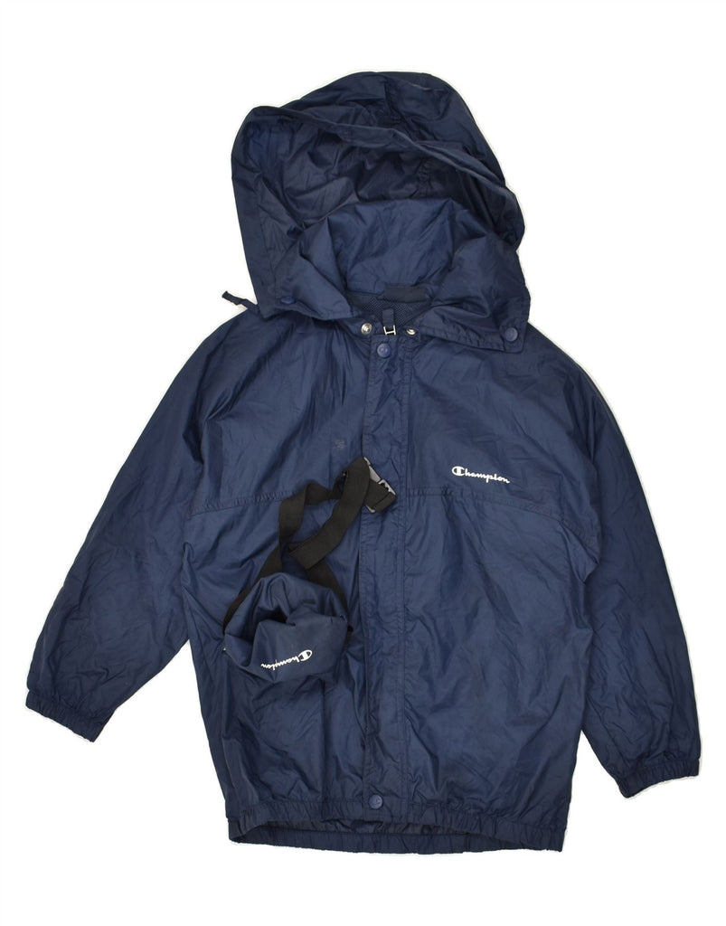 CHAMPION Boys Hooded Rain Jacket 7-8 Years Small Navy Blue Polyamide | Vintage Champion | Thrift | Second-Hand Champion | Used Clothing | Messina Hembry 