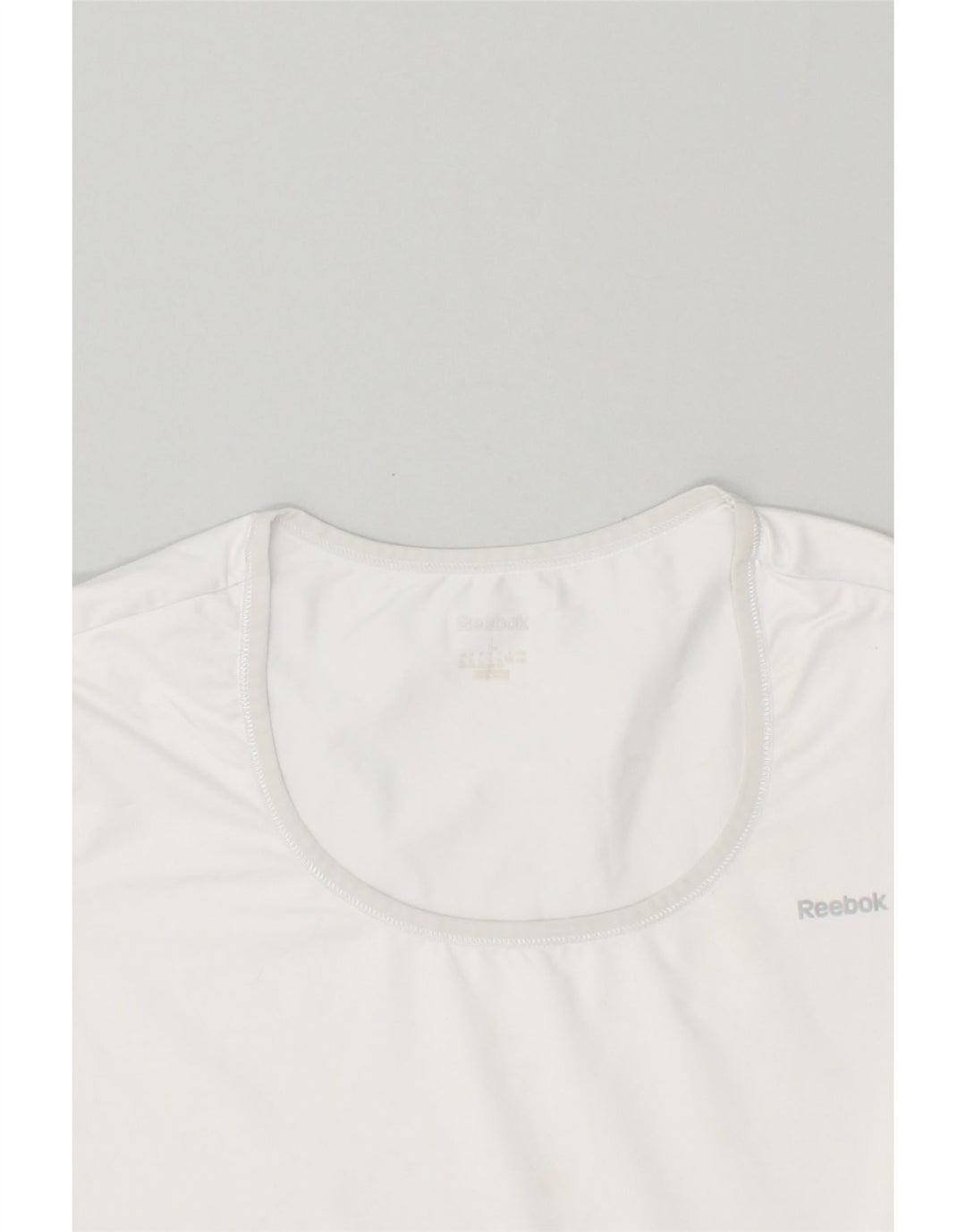 REEBOK Womens T-Shirt Top UK 14 Large White Polyester | Vintage Reebok | Thrift | Second-Hand Reebok | Used Clothing | Messina Hembry 