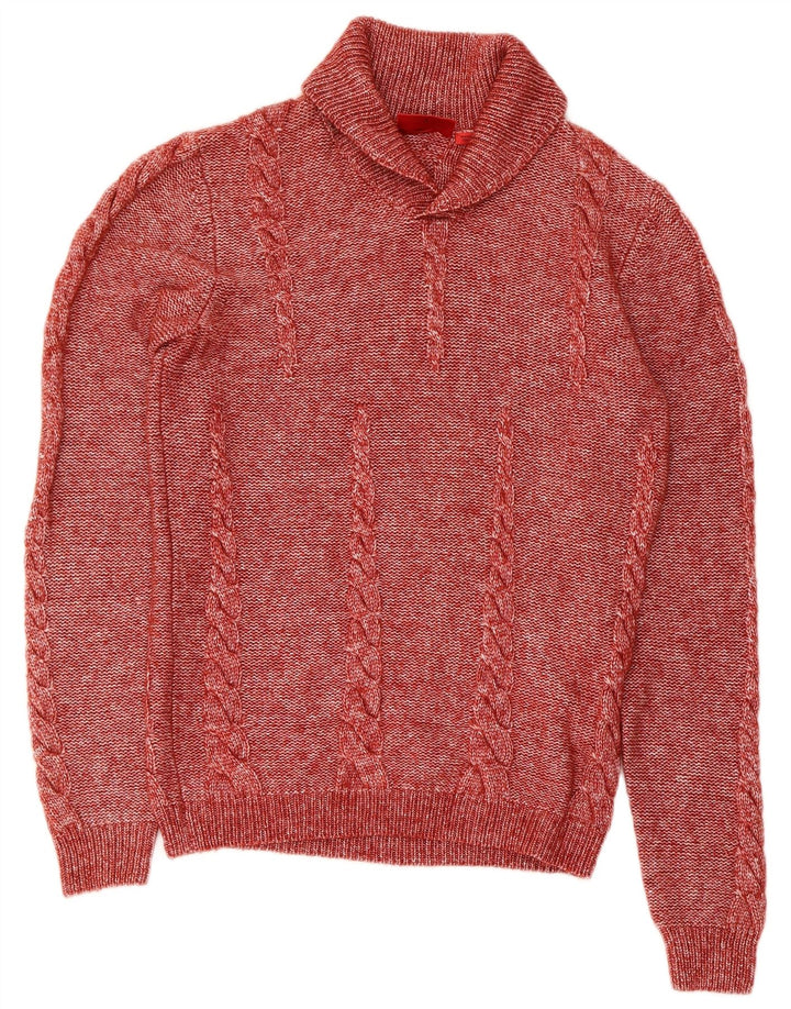 Hugo Boss Mens Shawl Neck Jumper Sweater Small Red Flecked Modal