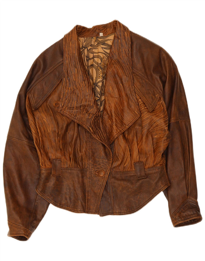 Vintage Womens Bomber Leather Jacket IT 44 Medium Brown Tie Dye Biker