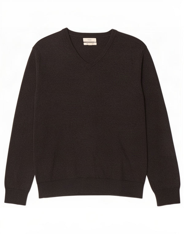 Marks & Spencer Mens V-Neck Jumper Sweater XL Grey Cotton