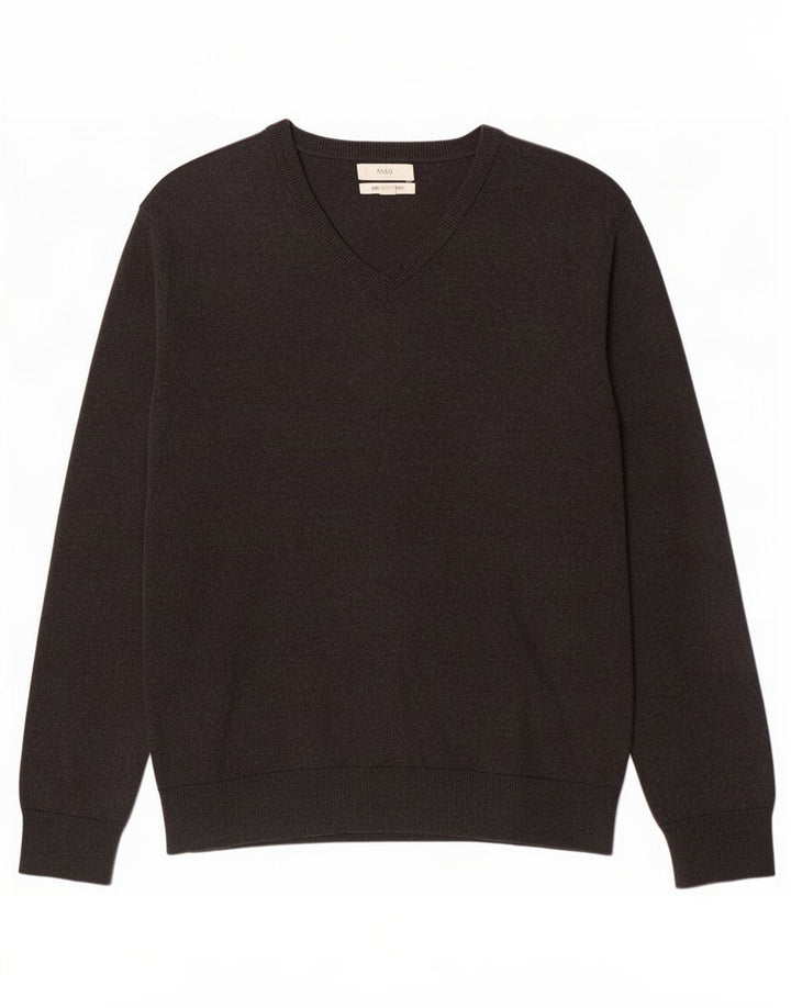 Marks & Spencer Mens V-Neck Jumper Sweater XL Grey Cotton