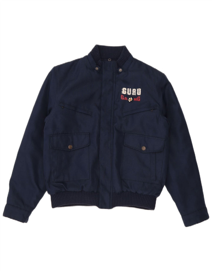 Guru Womens Graphic Bomber Jacket UK 16 Large Navy Blue